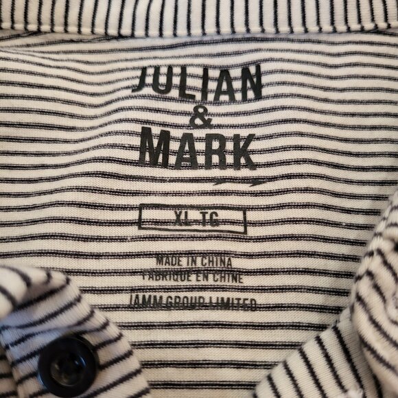 Julian and Mark Shirt Mens XL White Short Sleeve Black Striped Polo 100% Cotton - Picture 6 of 7